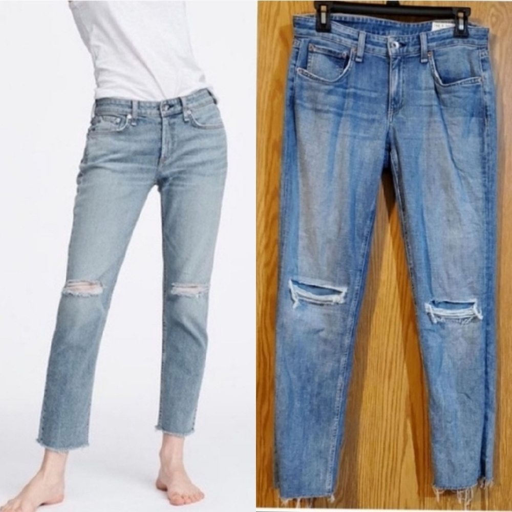 Rag & Bone Dre Low-rise slim boyfriend jeans, Alyssa distressed fray hem Size 25